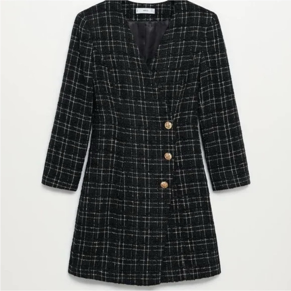 Mango - Tweed Blazer Dress Black Shoulder Pads